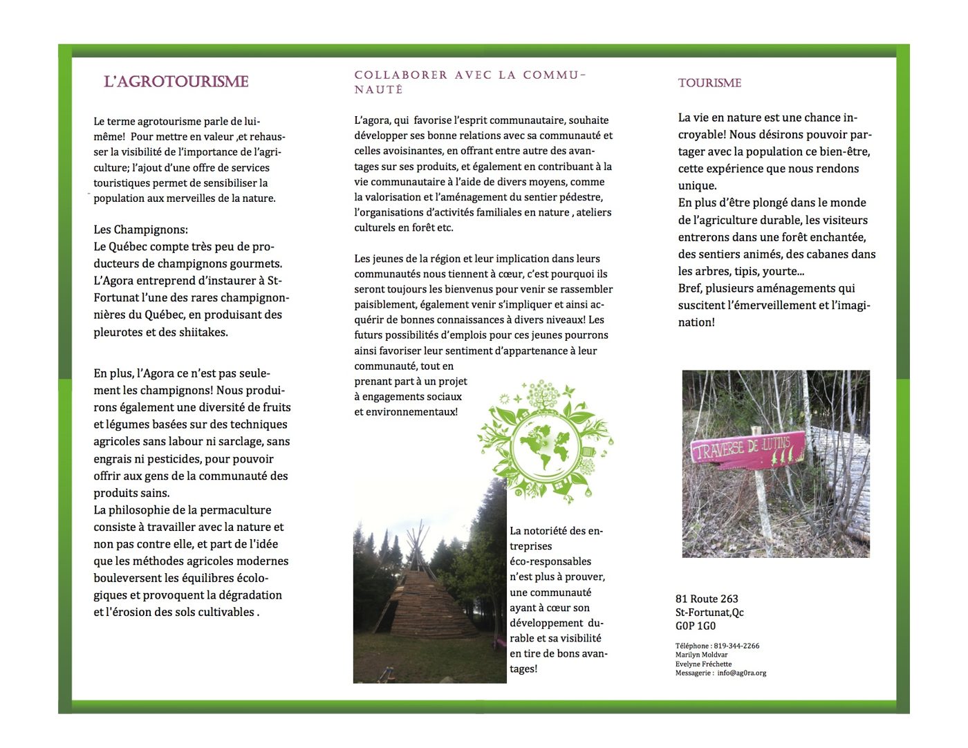 The 2013 brochure, back: agritourism, mushrooms, permaculture, community.