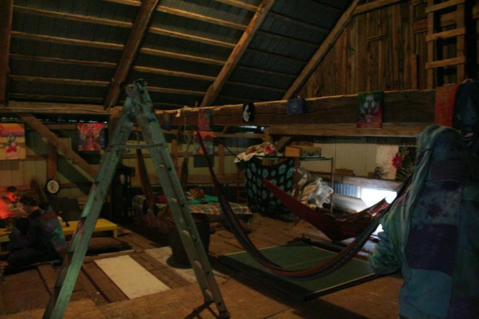 The barn and its hammocks, under the frame.