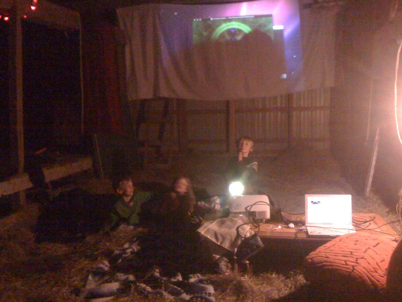 July 1, 2010: the first projection in the indoor camping hall.