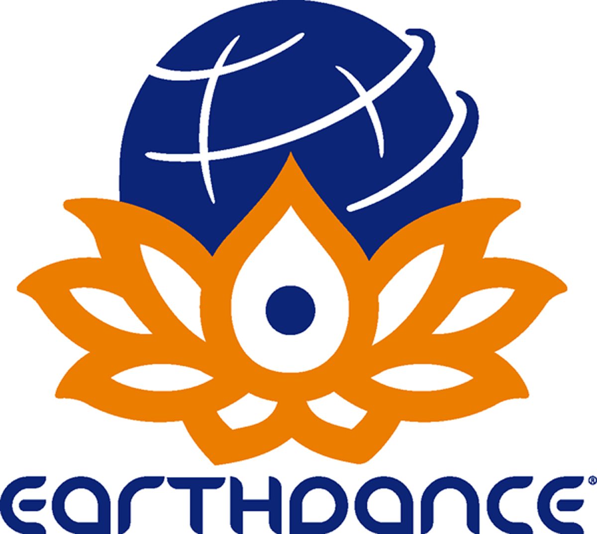 The Earthdance logo, the lotus and the globe.