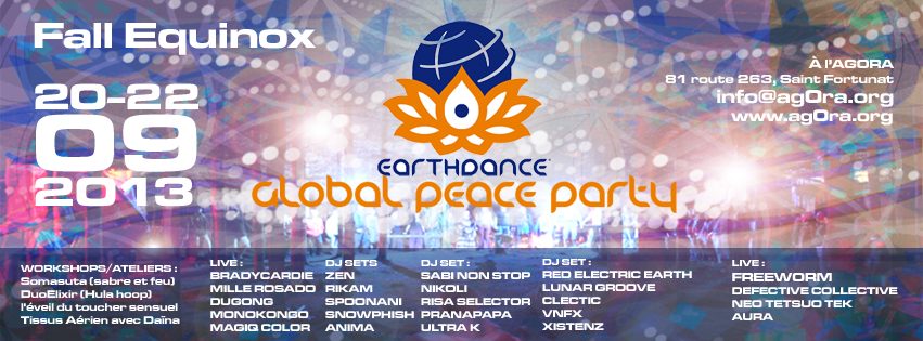 Earthdance 2013, "Fall Equinox, 20-22-09-2013, global peace party", at the Agora.