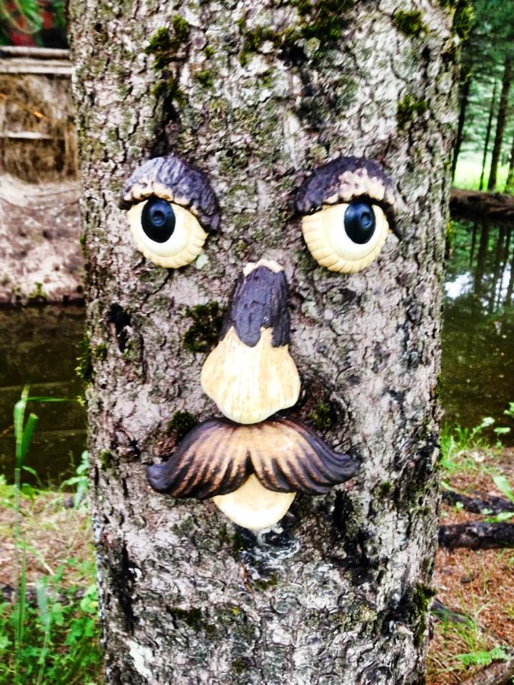 The treeman, a face nailed to a trunk.