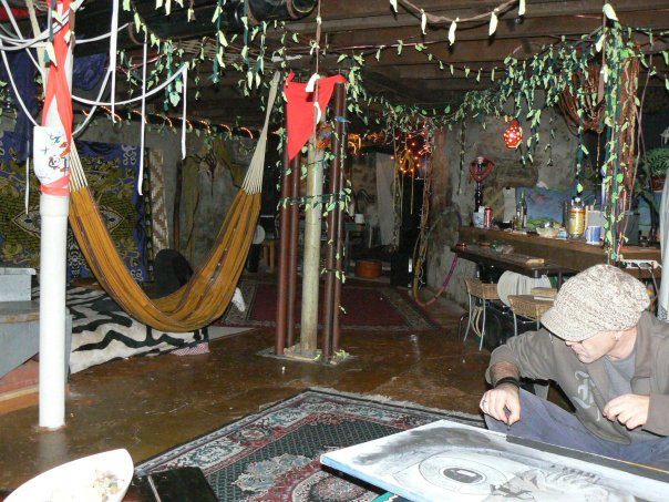 A play mat, fabric vines, hammocks: the main room.