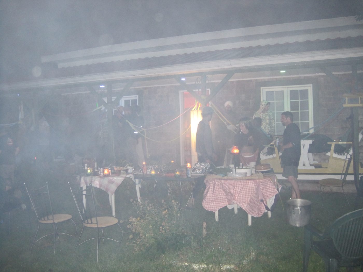 August 14, 2010: candlelit dinner in the bunker, with the smoke.