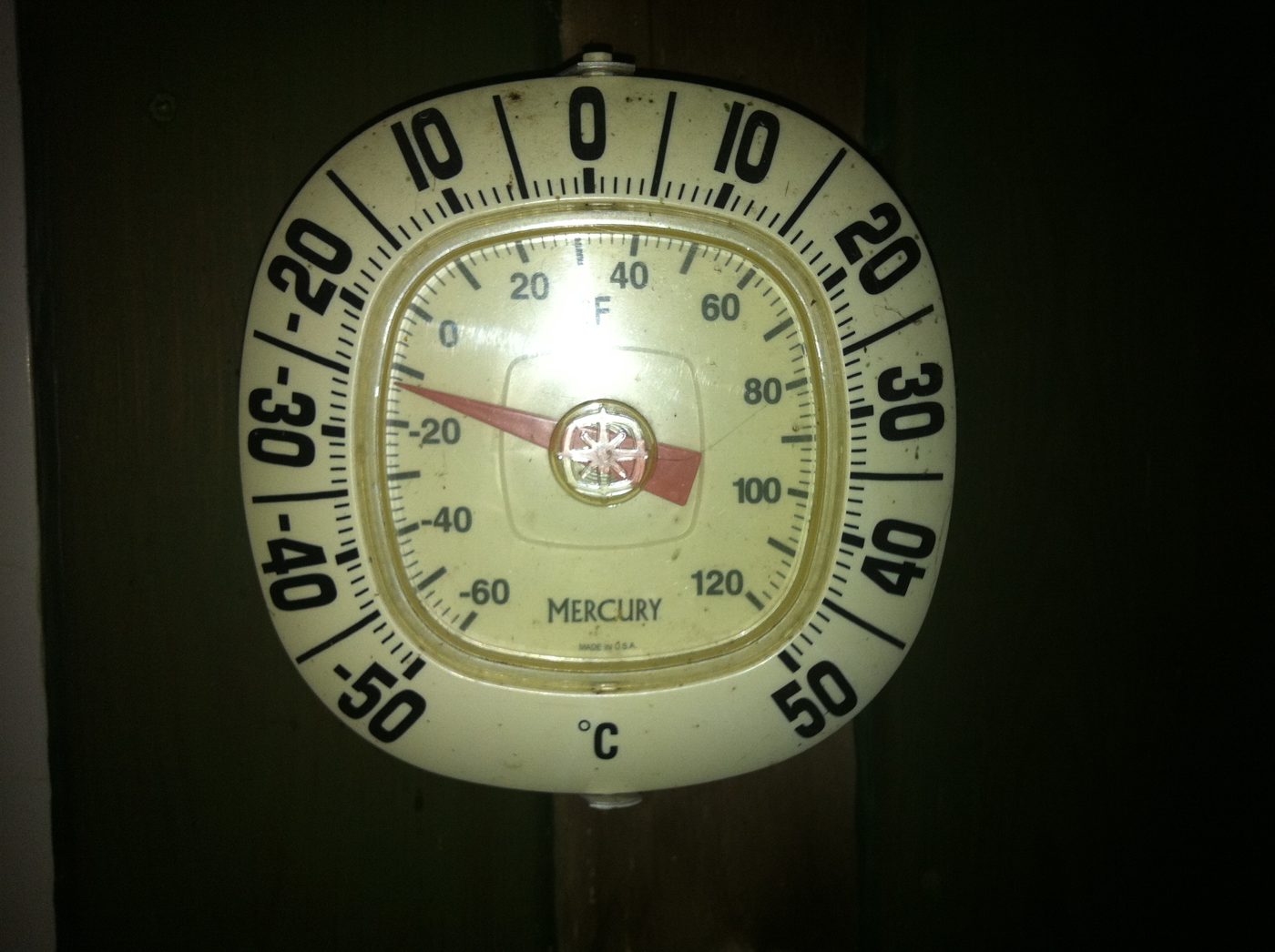 January 24, 2011: the pig barn's thermometer, minus twenty-five.