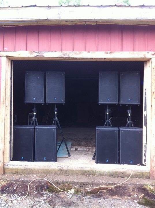 The speaker columns in the bunker's doorway, June 2011.