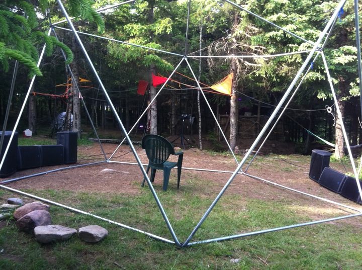 The geodesic dome and its speakers, June 2011.