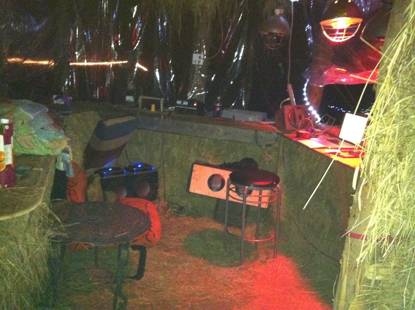 The DJ booth in the forest, July 2011.