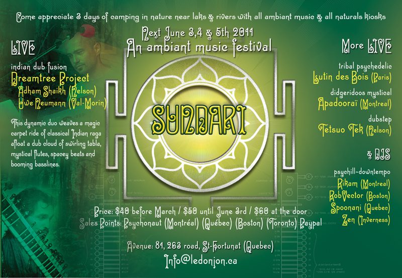 Sundari, English version: "An ambient music festival". Line-up and prices: $45 before March, $60 at the door.