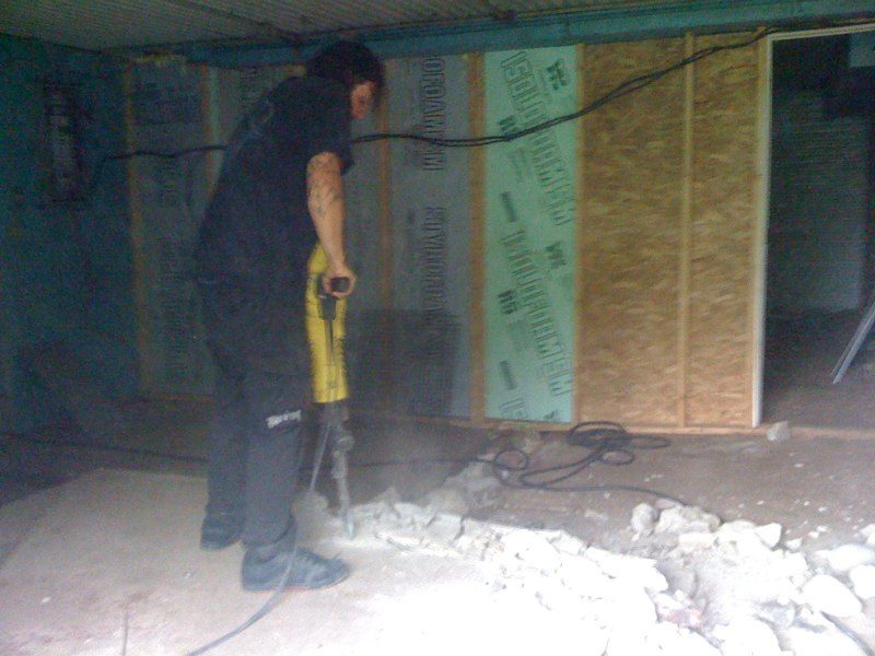 Summer 2010: with the jackhammer in the former pig barn.